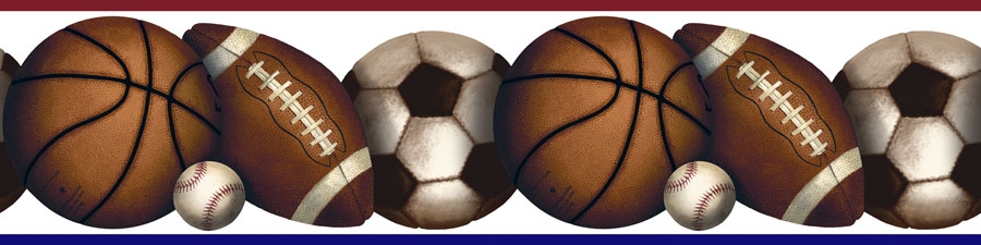 Samolepící bordury - Sportovní míče Bordury dětské samolepící Sport (12,8cm x 457cm).Listely pro děti,samolepící dekorace,obrázky,nálepky na zeď RoomMates