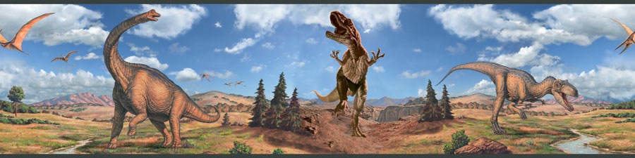 Samolepící bordury - obrázky Dinosauři Bordury dětské samolepící Dinosauři (12,8cm x 457cm).Listely,samolepící dekorace,obrázky dinosaurů,nálepky na zeď RoomMates