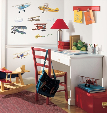 Samolepky - dekorativní obrázky Letadla Letadla samolepky na zeď ( 41,2x18,7cm - 10,6x5cm) pro děti samolepící dekorace obrázky nálepky RoomMates