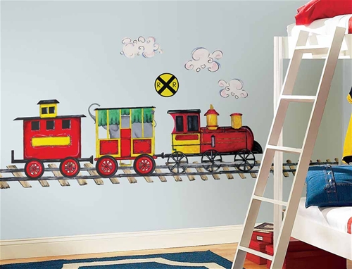 Samolepící dekorace - samolepící obrázky Vláček Vláček - samolepky na zeď. Dekorace Vlak pro děti. Dekorativní samolepící obrázky vlaků, Nálepky Vlaky RoomMates (2 listy / á cca 68,5 cm x 101,6 )