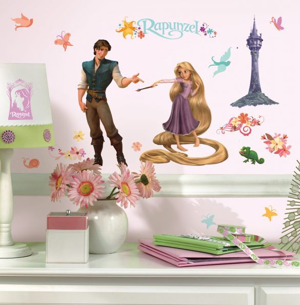 Dětské samolepky na zeď s Rapunzel - obrázky Na Vlásku