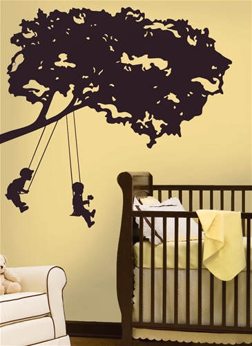 Samolepící obrázky stromů - samolepka Větev a děti Samolepky na stěny Děti a houpačka (97,5 x 92,5 cm) samolepící dekorace na zeď dekorační nálepky obrázky RoomMates