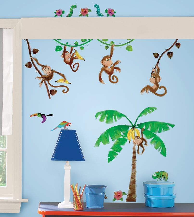 Samolepky Opice - Opičí radovánky Samolepky obrázky zvířátka Safari - Jungle. Opice Monkey dekorace RoomMates (4ks ( á 25 cm x 44,5 cm ) )