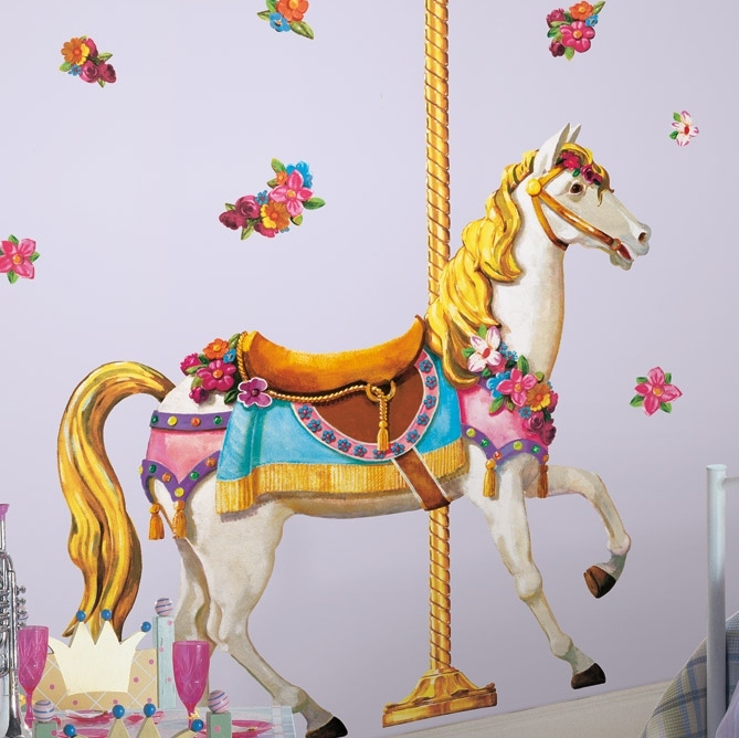 Samolepky na zeď koně - Samolepka Bílý kůň Obrázky koní - Samolepky na zeď dekorace Bílý kůň samolepící dekorační aplikace RoomMates ( 128cmx133cm)