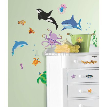 Samolepící obrázky pro děti a dětské pokoje s dekory mořských ryb.